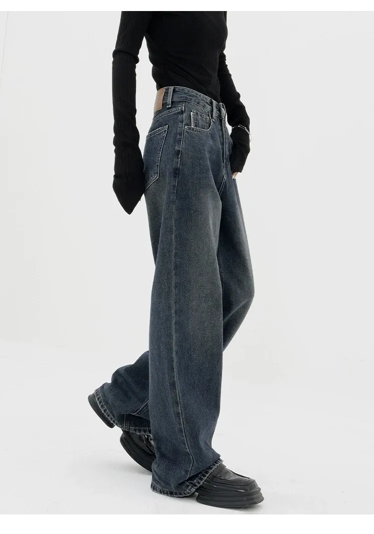Dark Blue High-Waisted  Wide-Leg Jean