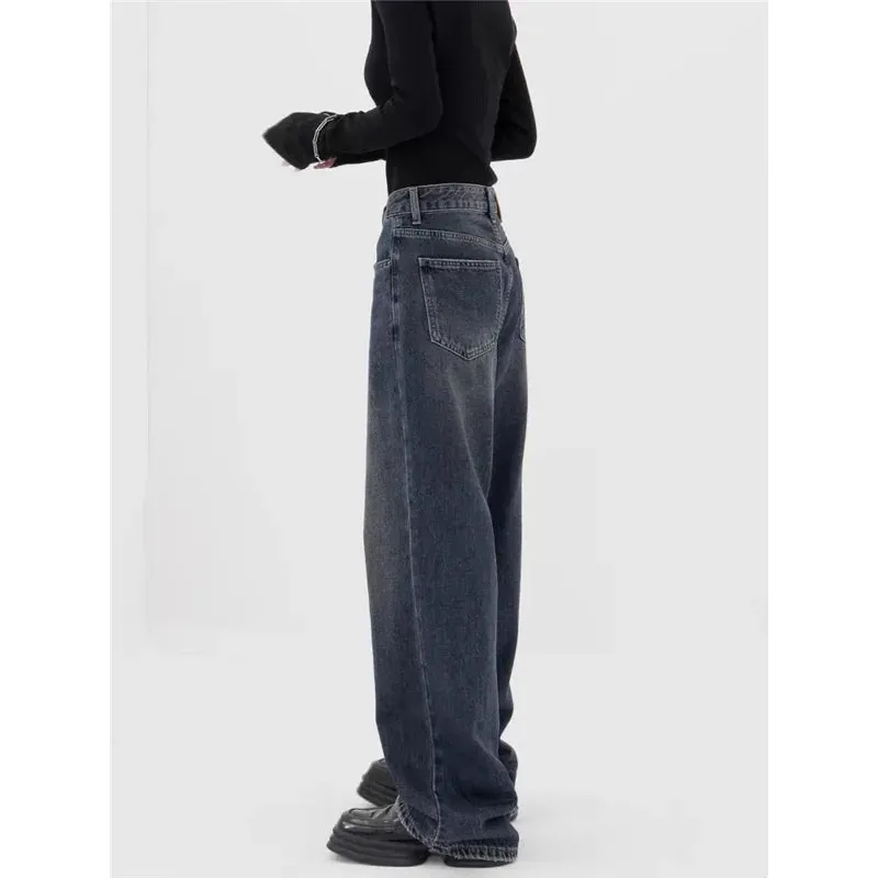 Dark Blue High-Waisted  Wide-Leg Jean