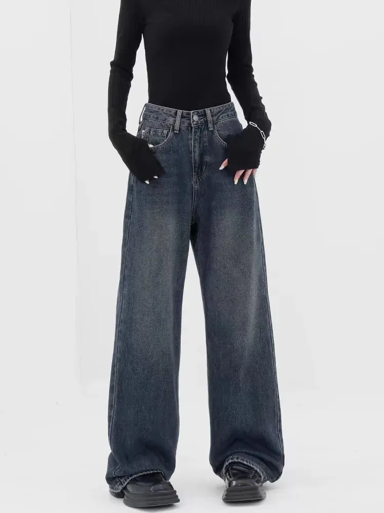 Dark Blue High-Waisted  Wide-Leg Jean
