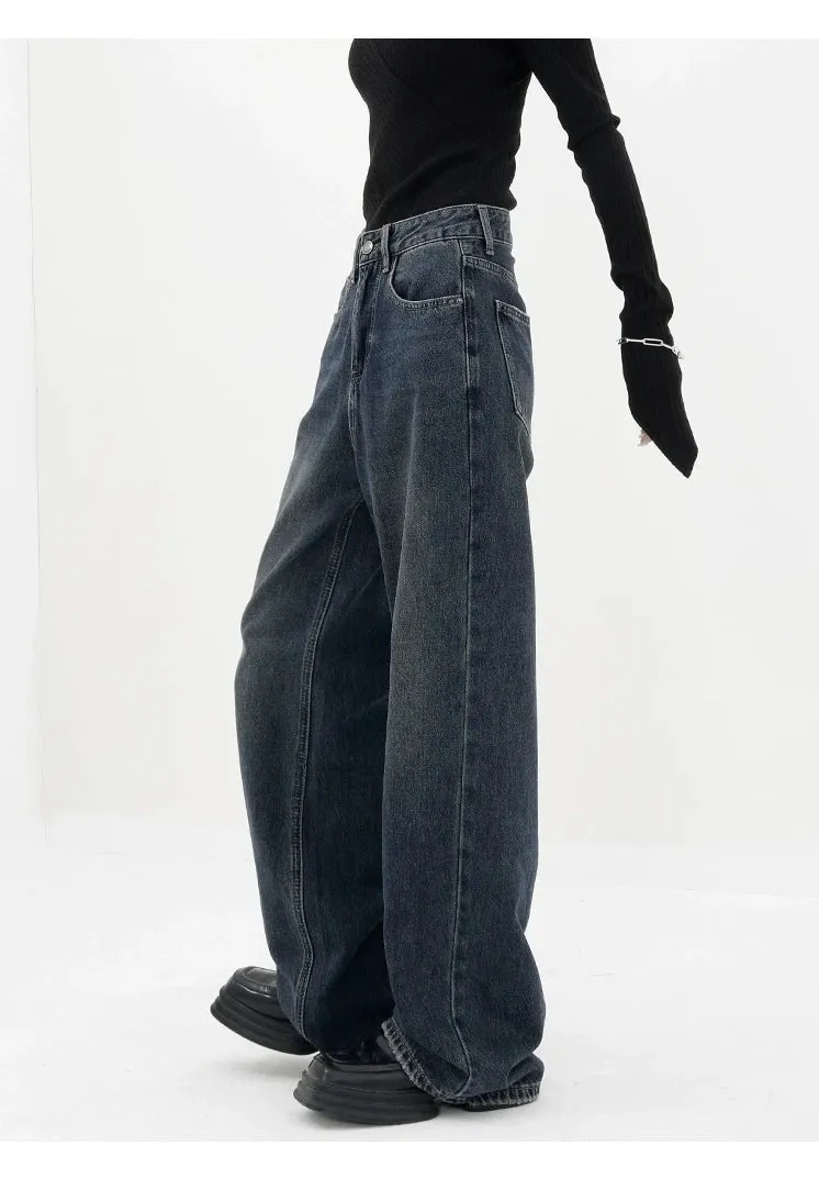 Dark Blue High-Waisted  Wide-Leg Jean