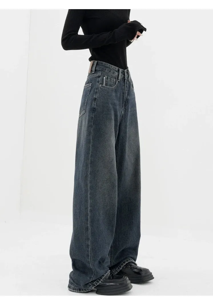 Dark Blue High-Waisted  Wide-Leg Jean