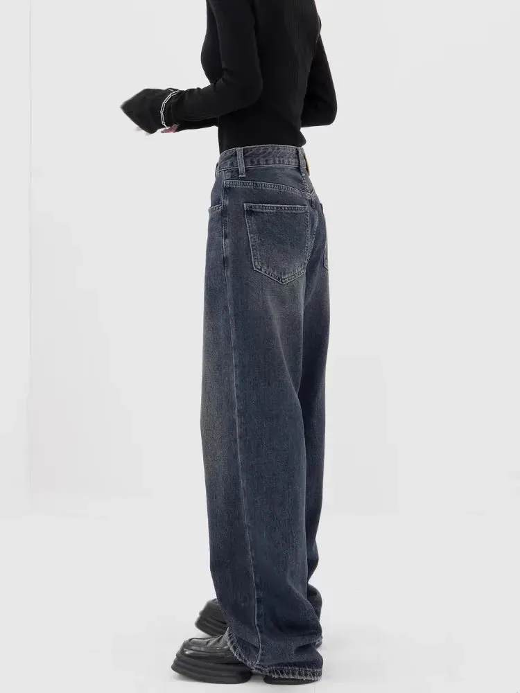 Dark Blue High-Waisted  Wide-Leg Jean