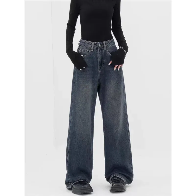 Dark Blue High-Waisted  Wide-Leg Jean