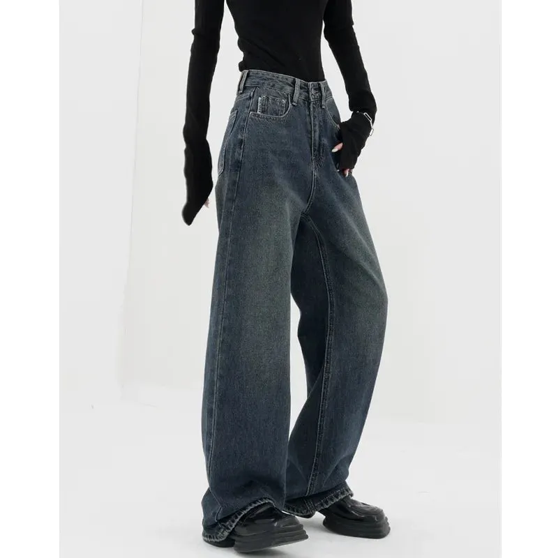 Dark Blue High-Waisted  Wide-Leg Jean