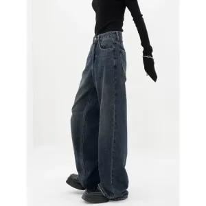 Dark Blue High-Waisted  Wide-Leg Jean