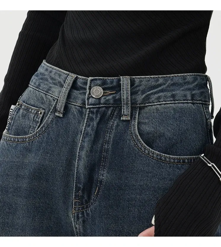 Dark Blue High-Waisted  Wide-Leg Jean