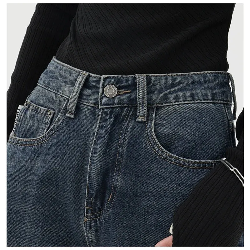Dark Blue High-Waisted  Wide-Leg Jean