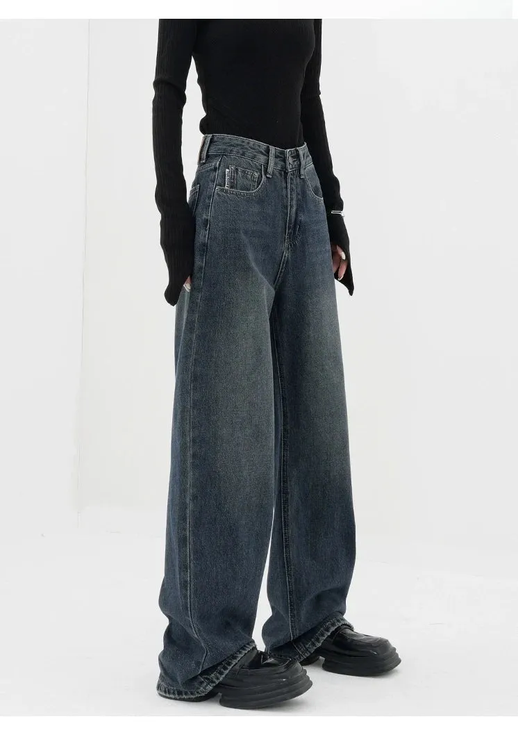 Dark Blue High-Waisted  Wide-Leg Jean