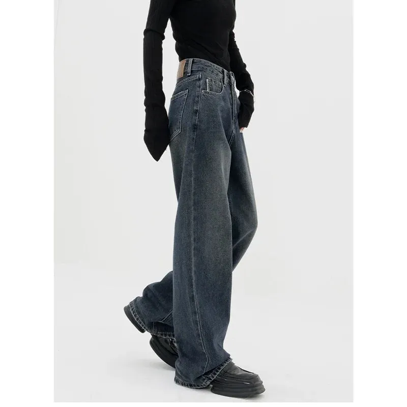 Dark Blue High-Waisted  Wide-Leg Jean