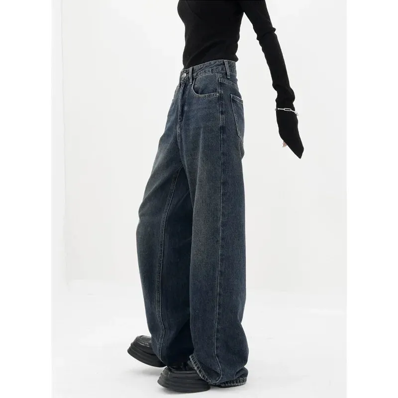 Dark Blue High-Waisted  Wide-Leg Jean