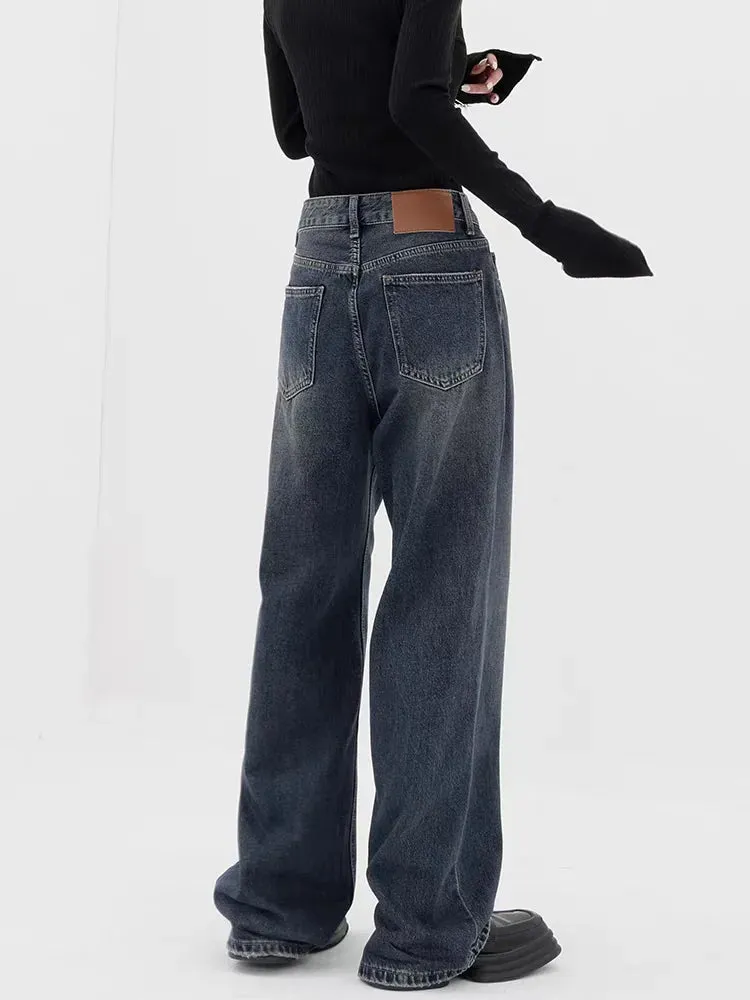 Dark Blue High-Waisted  Wide-Leg Jean
