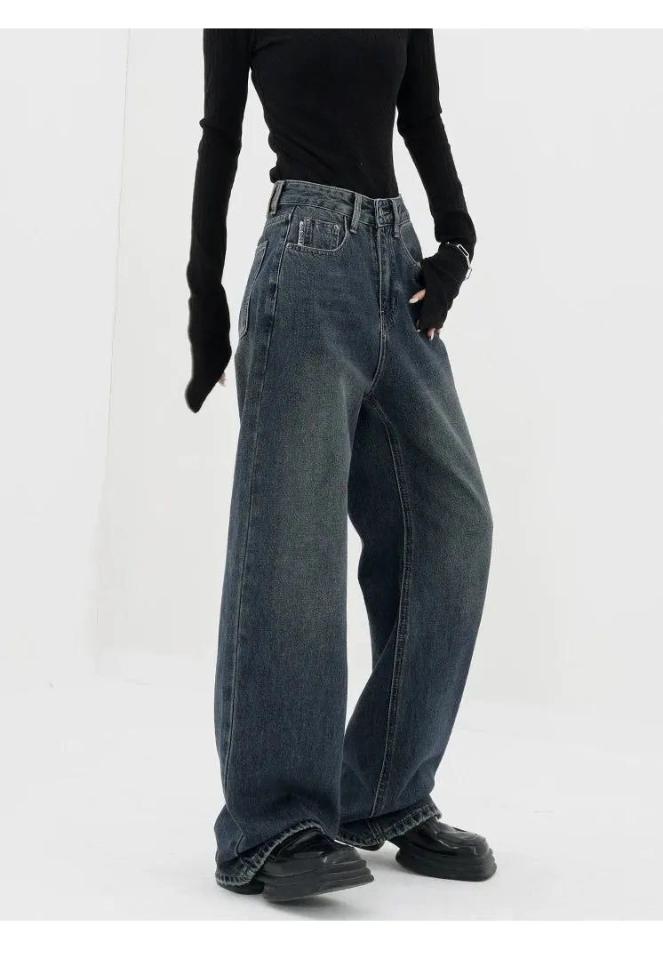 Dark Blue High-Waisted  Wide-Leg Jean