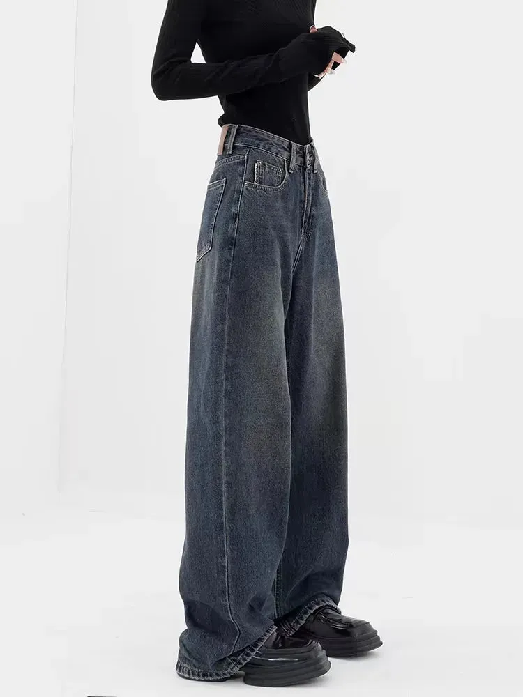 Dark Blue High-Waisted  Wide-Leg Jean