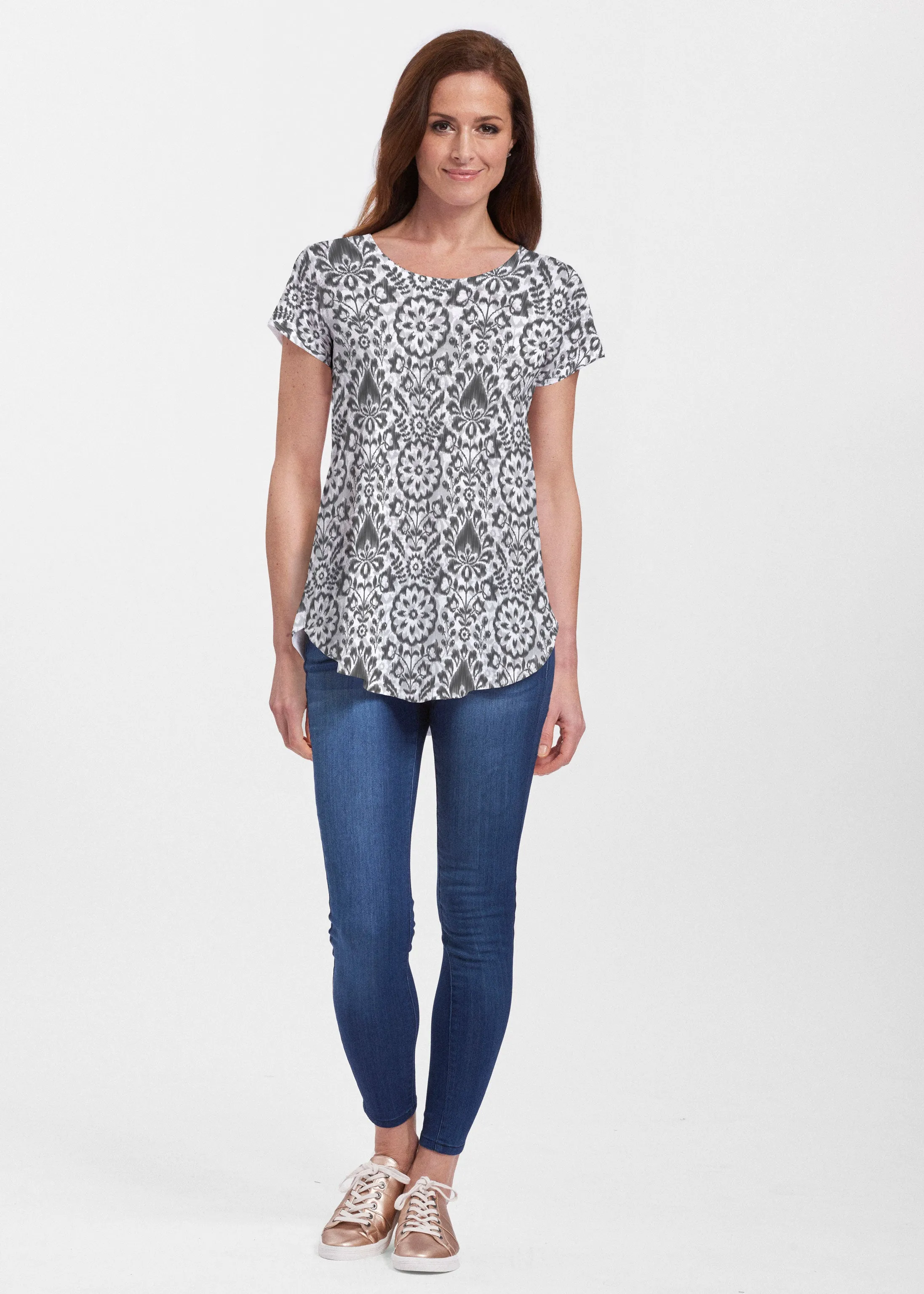 Darling Geo (13382) ~ Signature Short Sleeve Scoop Neck Flowy Tunic