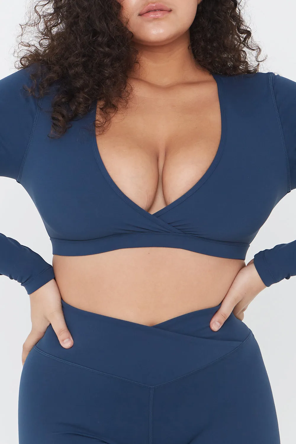 DAYFLEX WRAP LONG SLEEVE CROP TOP - SEA BLUE