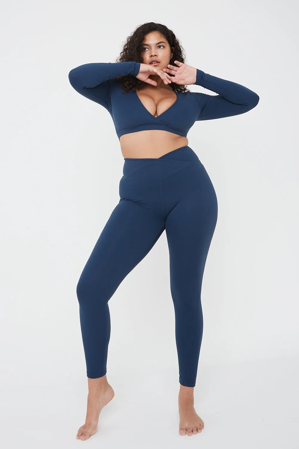 DAYFLEX WRAP LONG SLEEVE CROP TOP - SEA BLUE