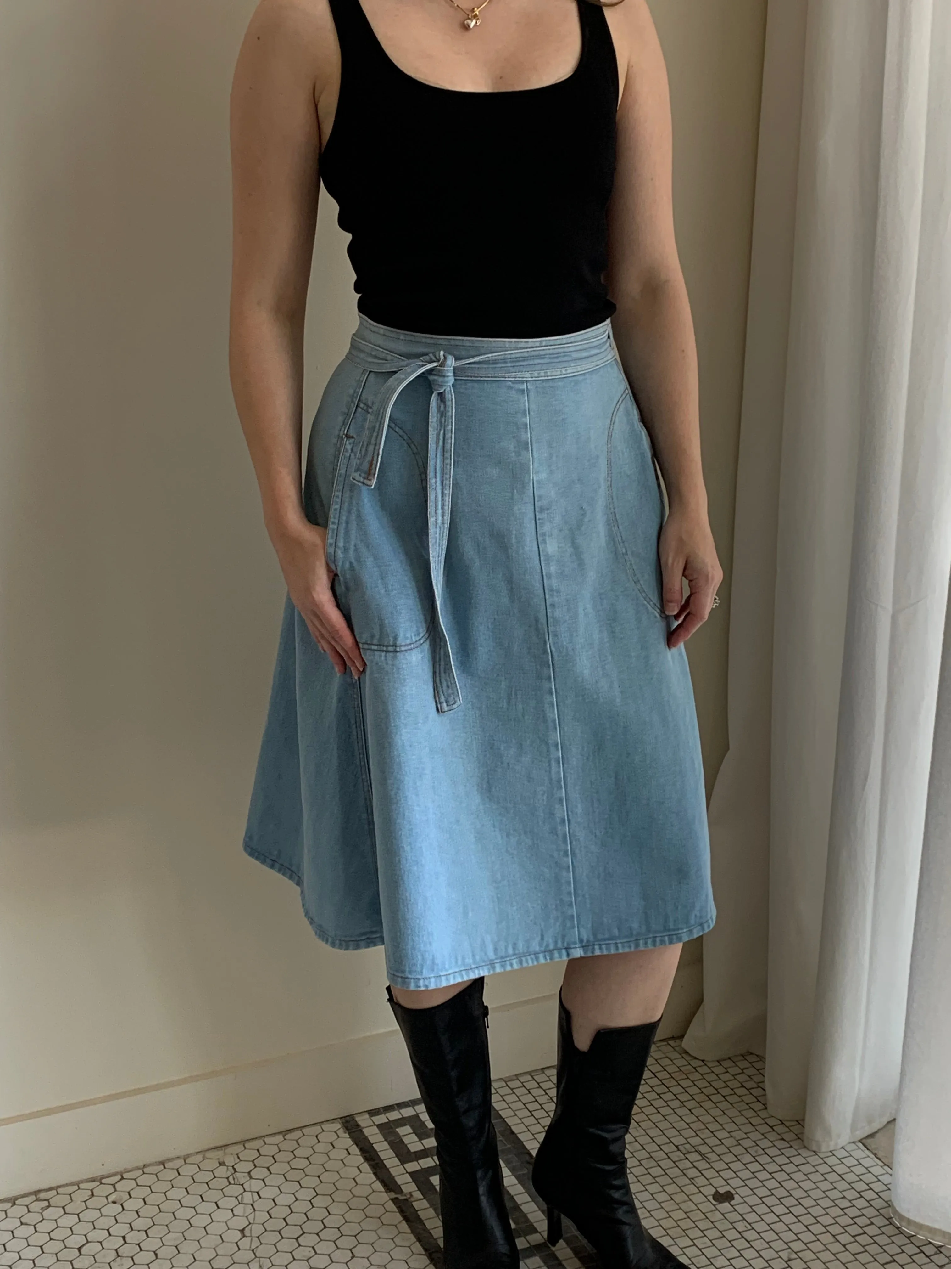 Denim wrap skirt