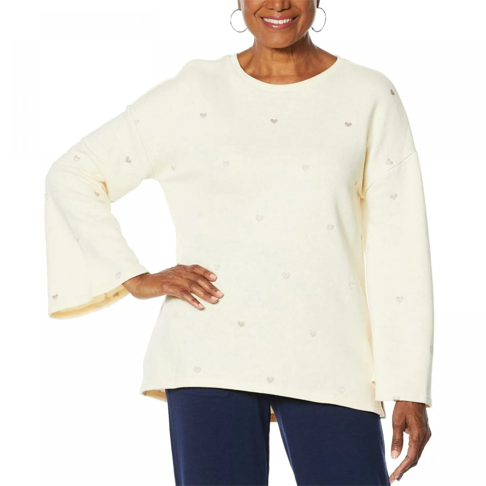 DG2 by Diane Gilman Women's DG Downtime Embroidered Heart Sweatshirt