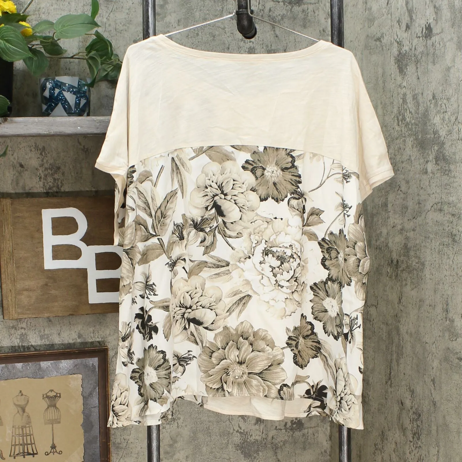 DG2 by Diane Gilman Women's Plus Size Mixed Media Embroidered Top With Front Seam