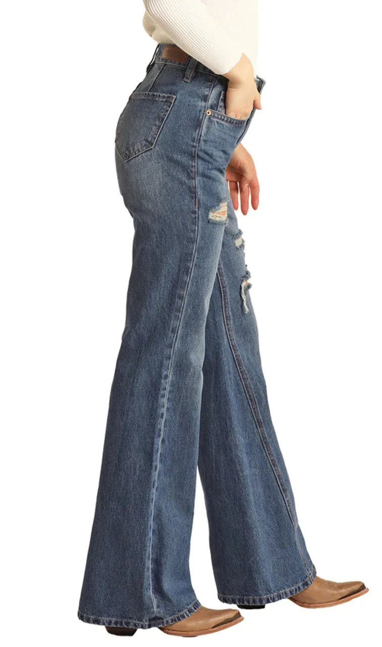 Distress Palazzo Flare Med Wash