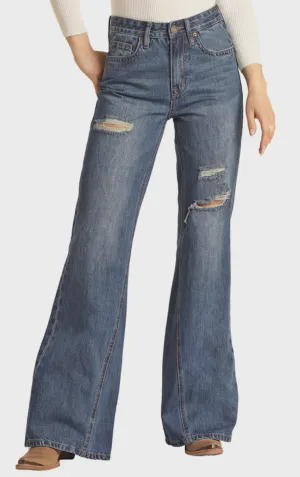 Distress Palazzo Flare Med Wash