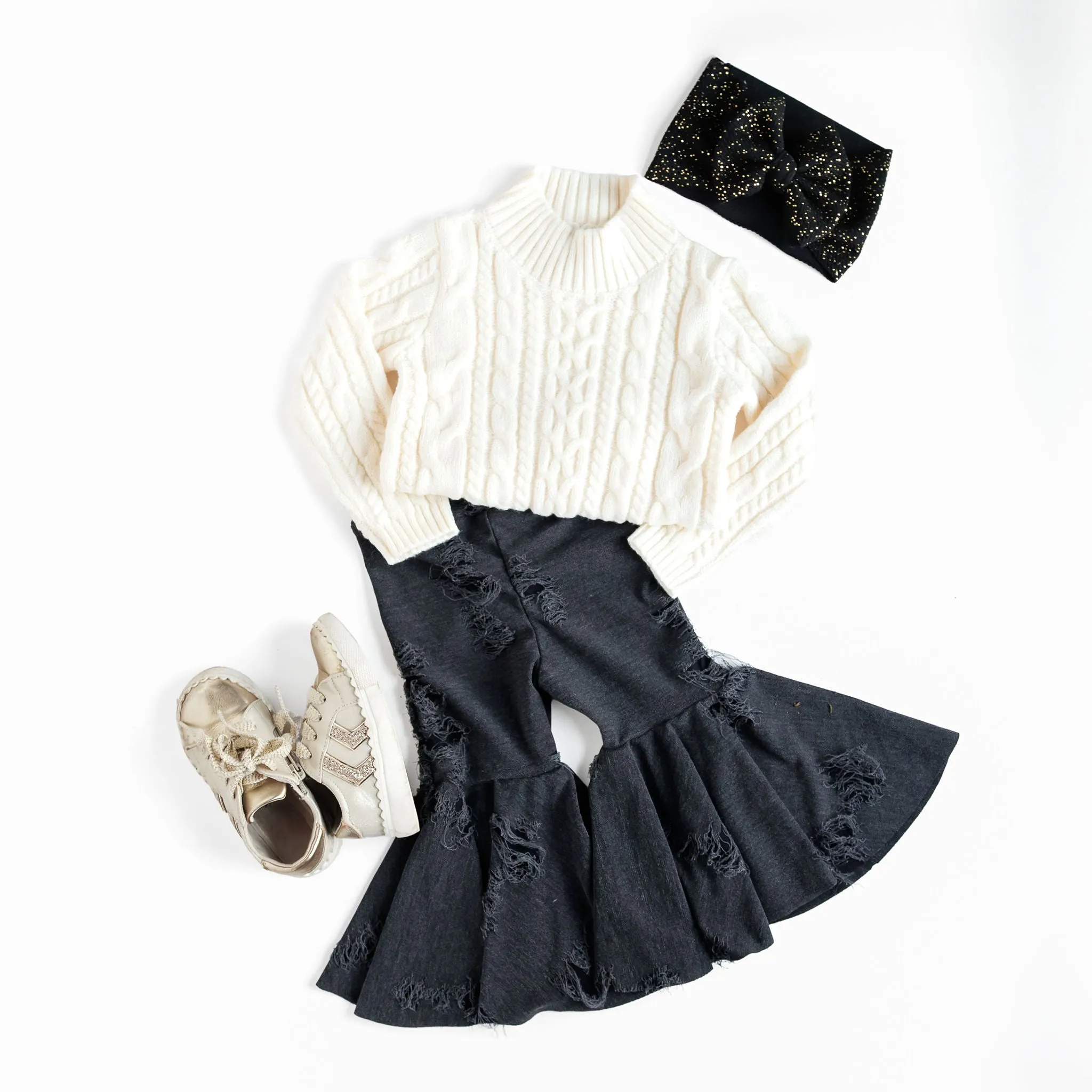 Distressed Denim Inspired Baby Bell Bottoms
