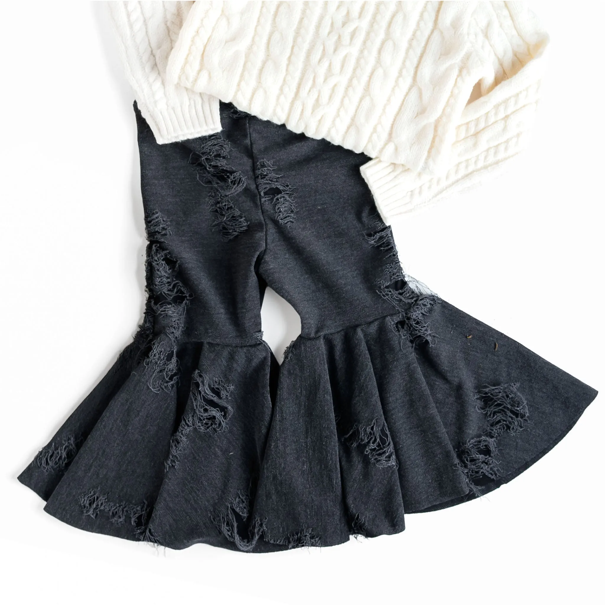 Distressed Denim Inspired Baby Bell Bottoms