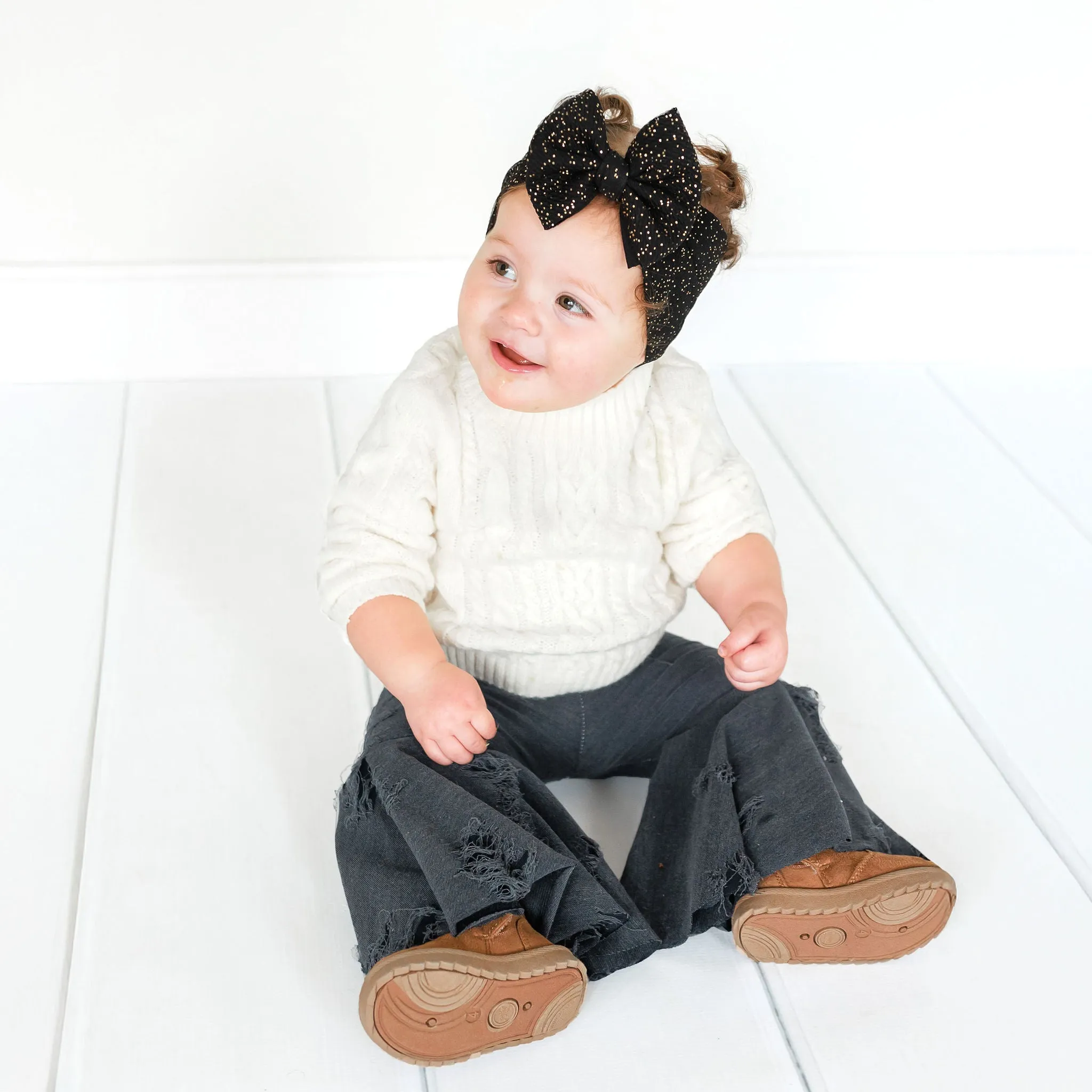 Distressed Denim Inspired Baby Bell Bottoms