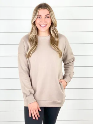 Drop Shoulder Sweatshirt with Pockets - Taupe
