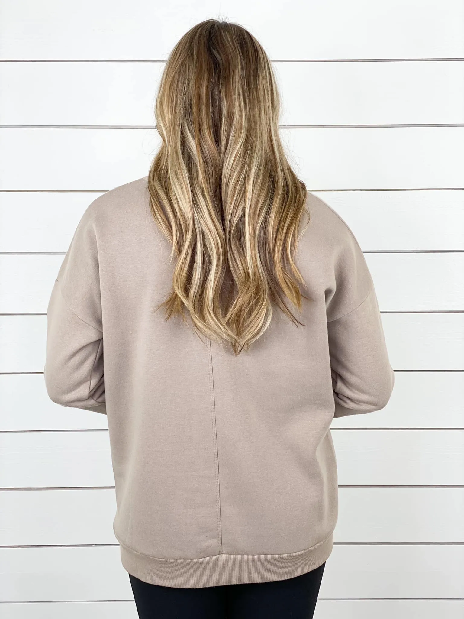 Drop Shoulder Sweatshirt with Pockets - Taupe