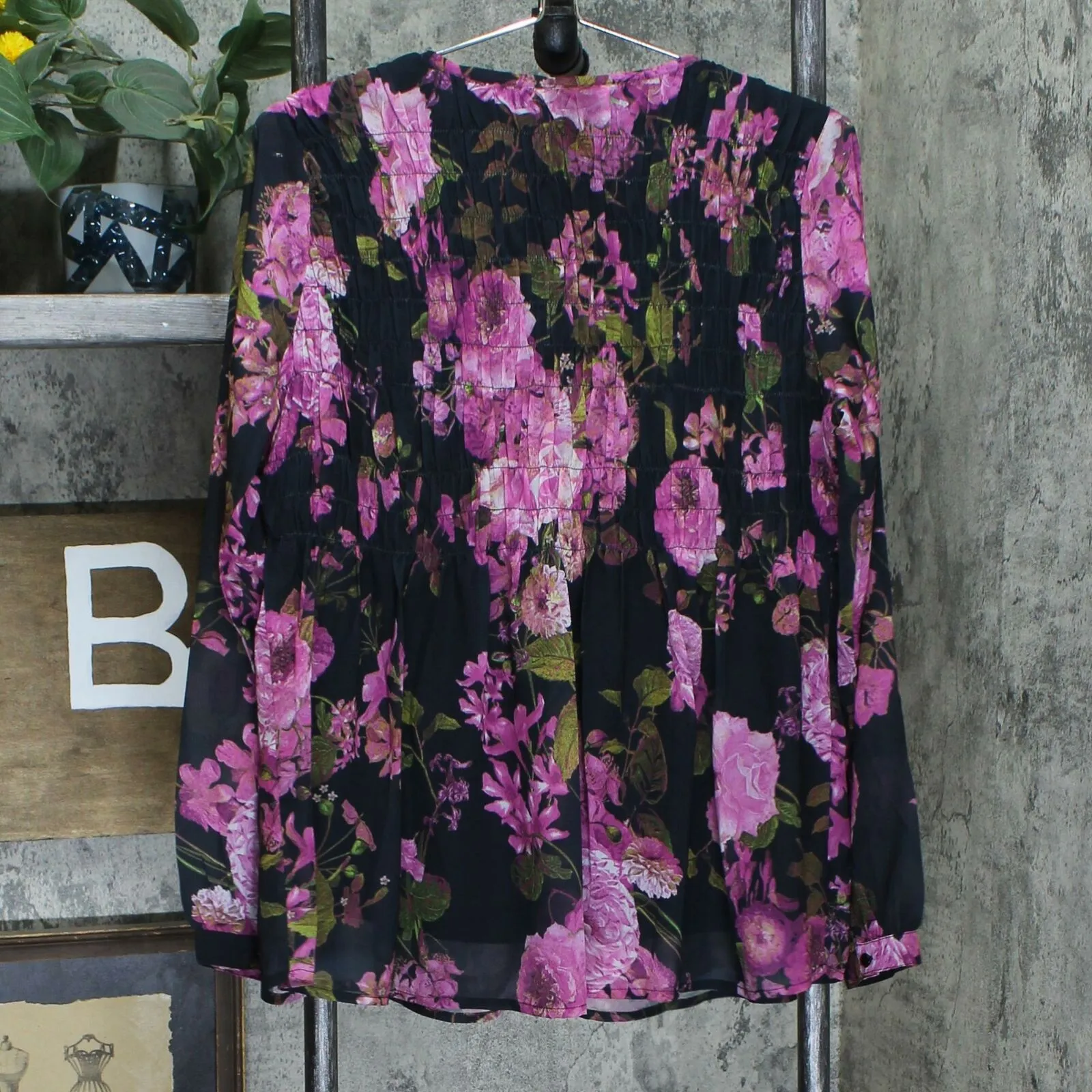 Du Jour Women's Floral Printed Woven Top With Smocking Detail Pink Small