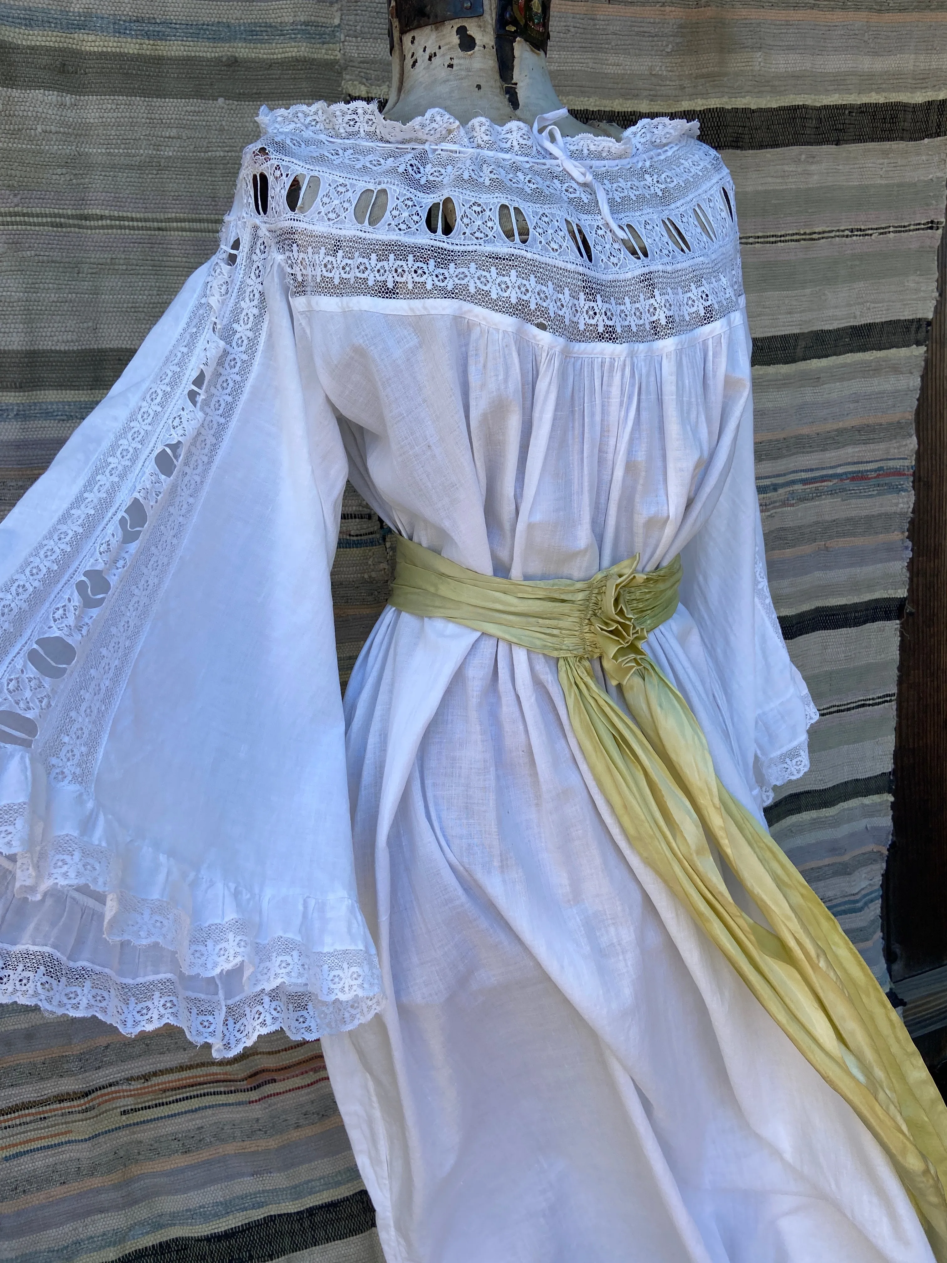 Edwardian Cotton Flutter Sleeve Cotton/ Lace Night Dress