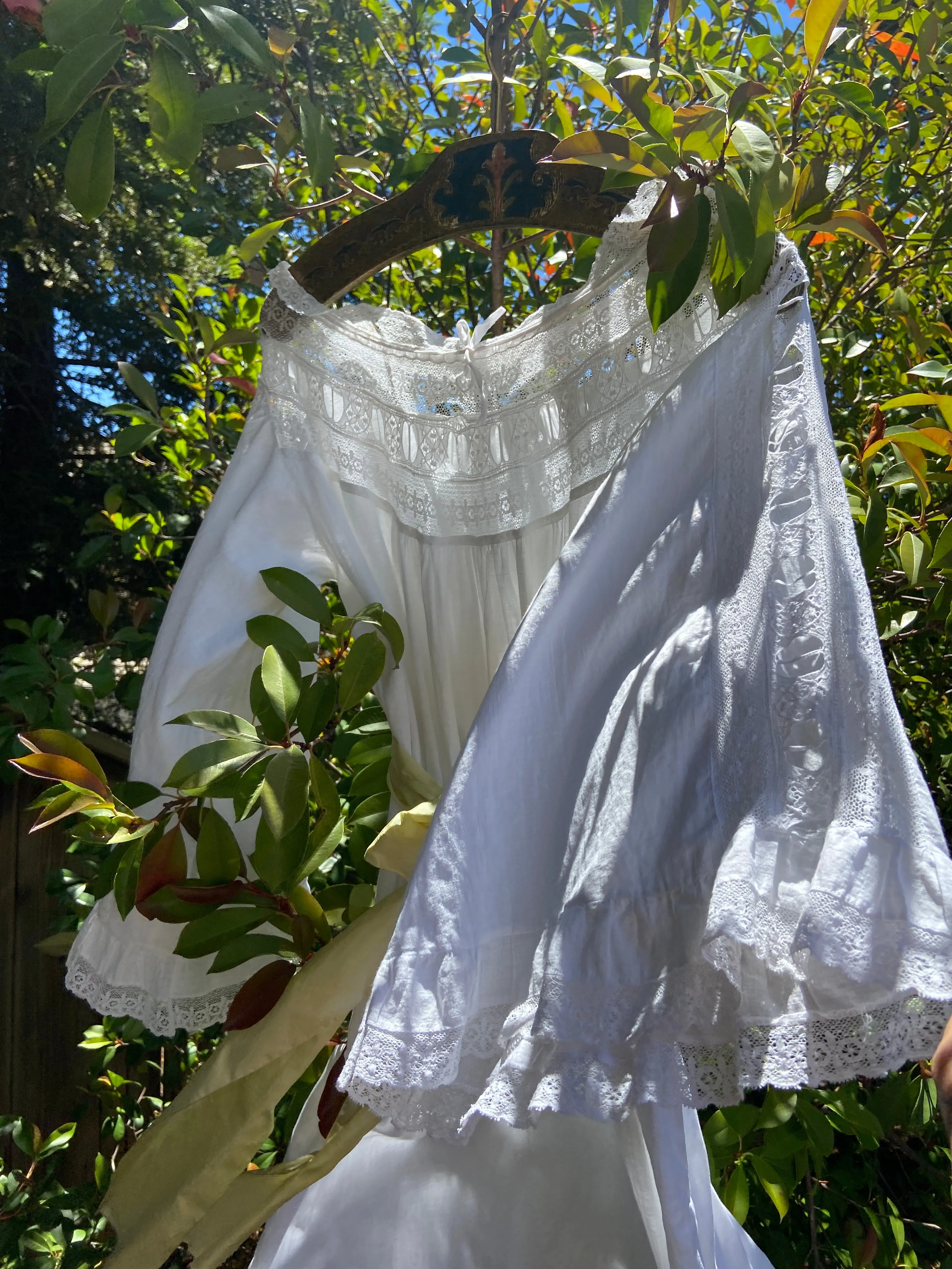 Edwardian Cotton Flutter Sleeve Cotton/ Lace Night Dress