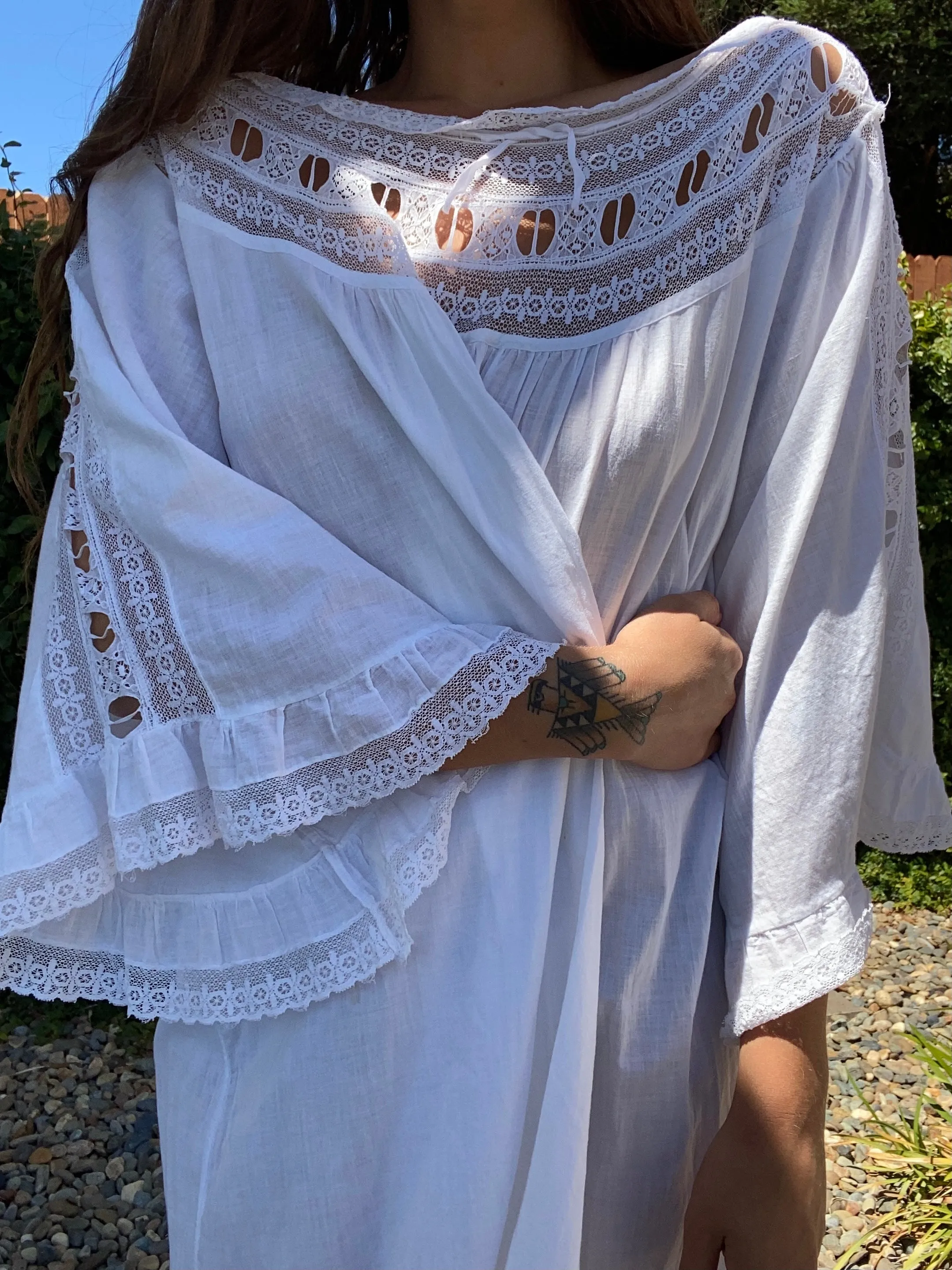 Edwardian Cotton Flutter Sleeve Cotton/ Lace Night Dress