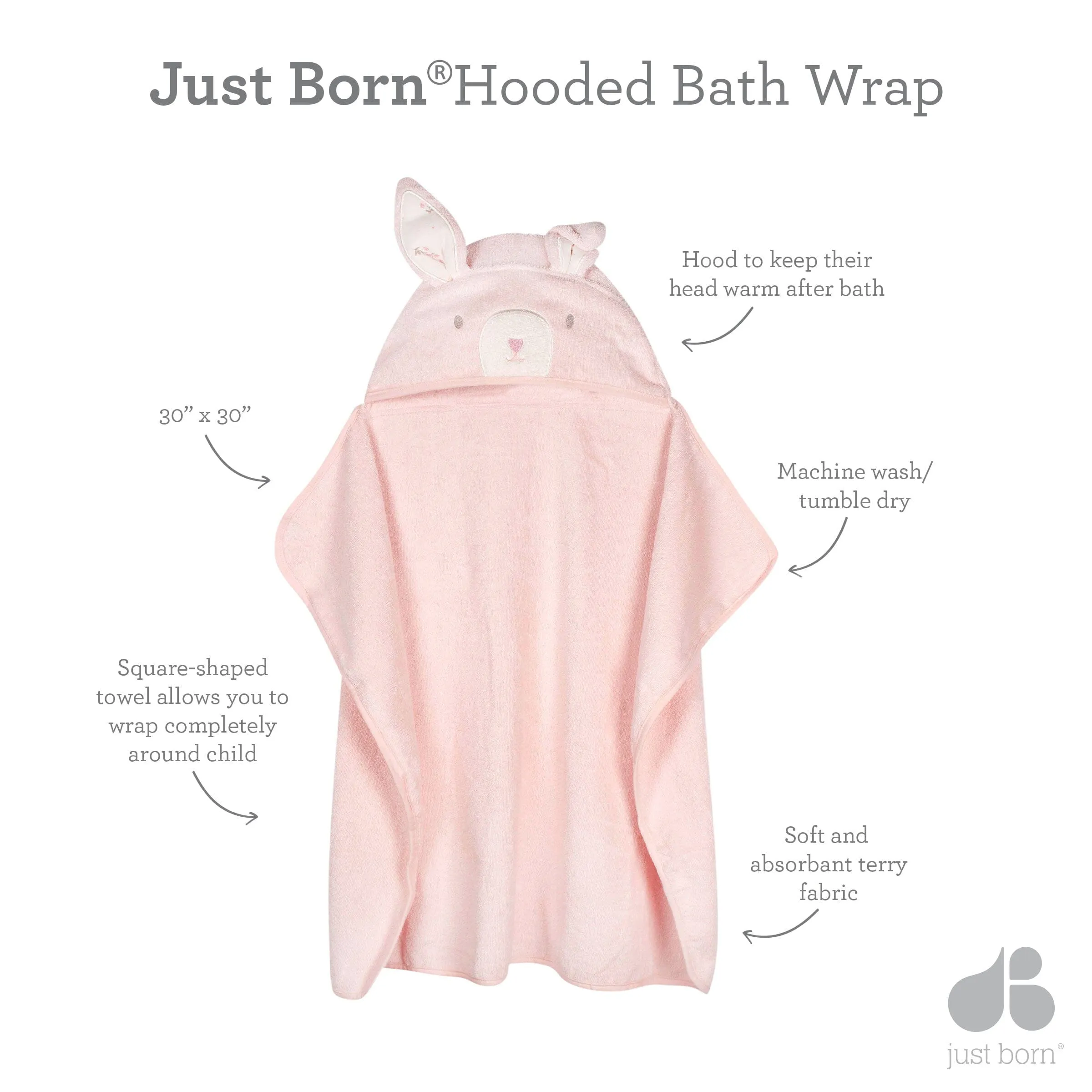 Embroidered Baby Girls Vintage Floral Bunny Bath Wrap