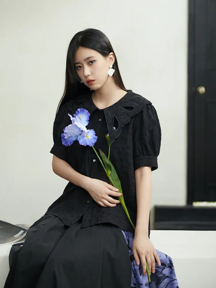 Embroidered Butterfly Lapel Shirt
