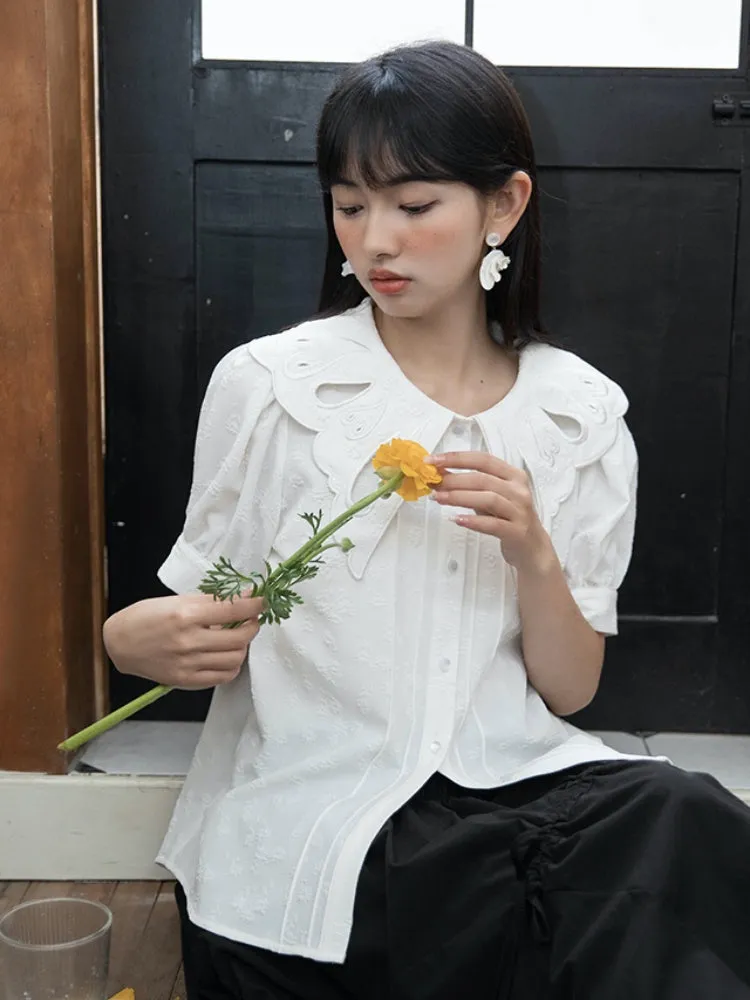 Embroidered Butterfly Lapel Shirt