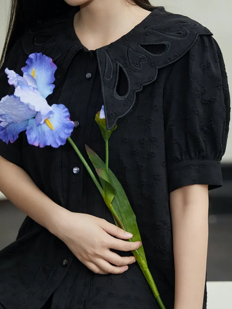 Embroidered Butterfly Lapel Shirt