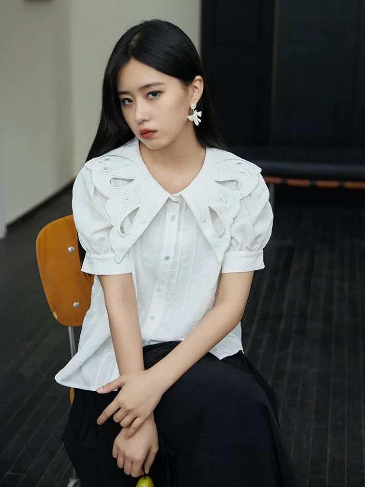 Embroidered Butterfly Lapel Shirt