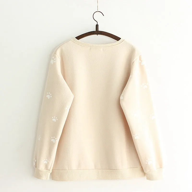 EMBROIDERED CAT TIE PULLOVER SWEATSHIRT UB2675