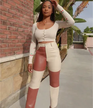 Embroidered Cherry Crop Top(Oatmeal)