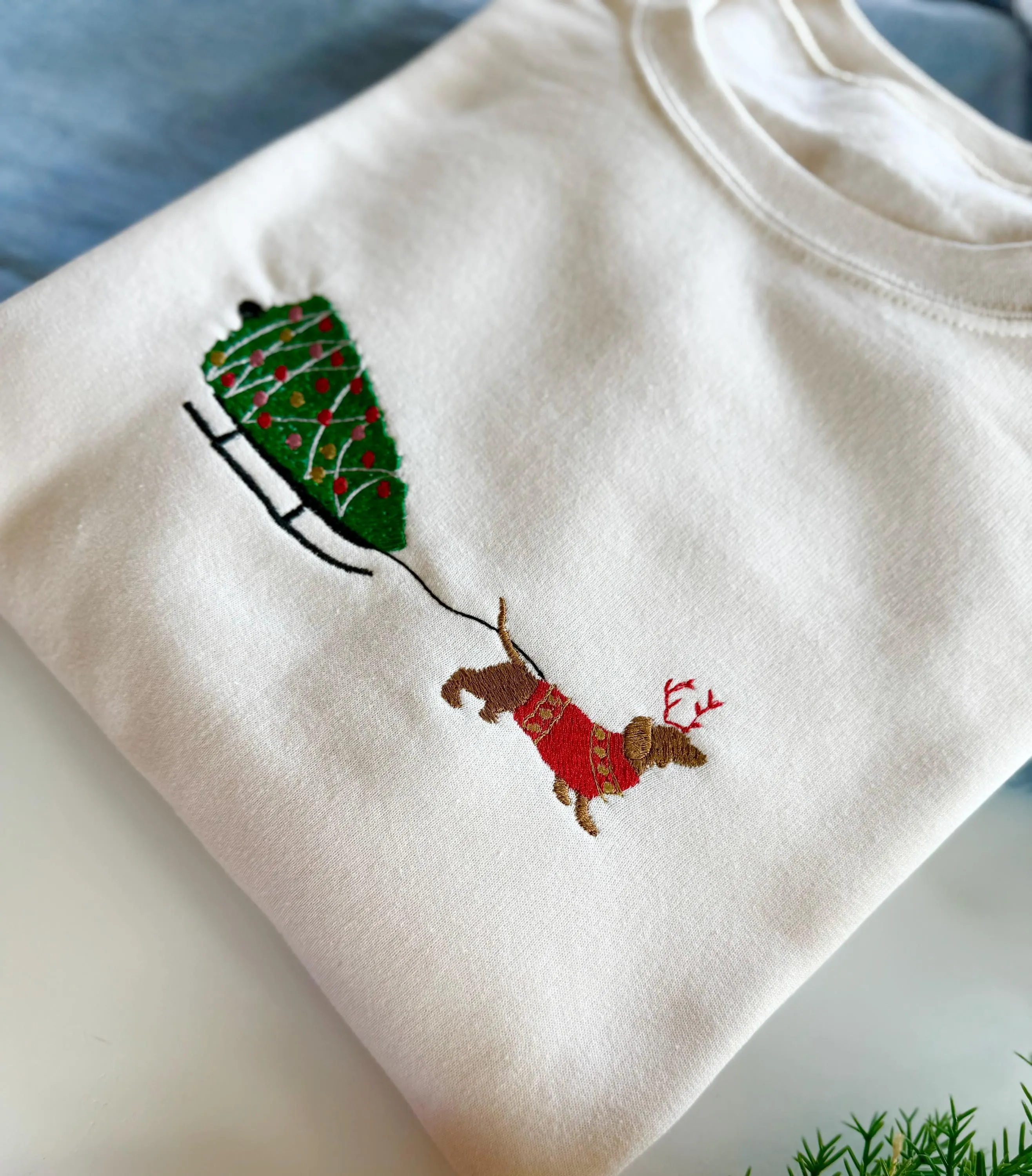 Embroidered Christmas Dog Sled Sweatshirt for Women – Christmas Winter Sweater for Dog Lovers