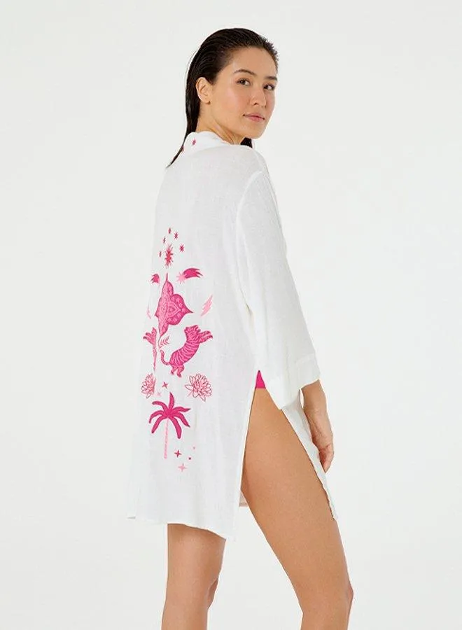 Embroidered White Kimono