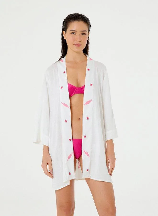 Embroidered White Kimono