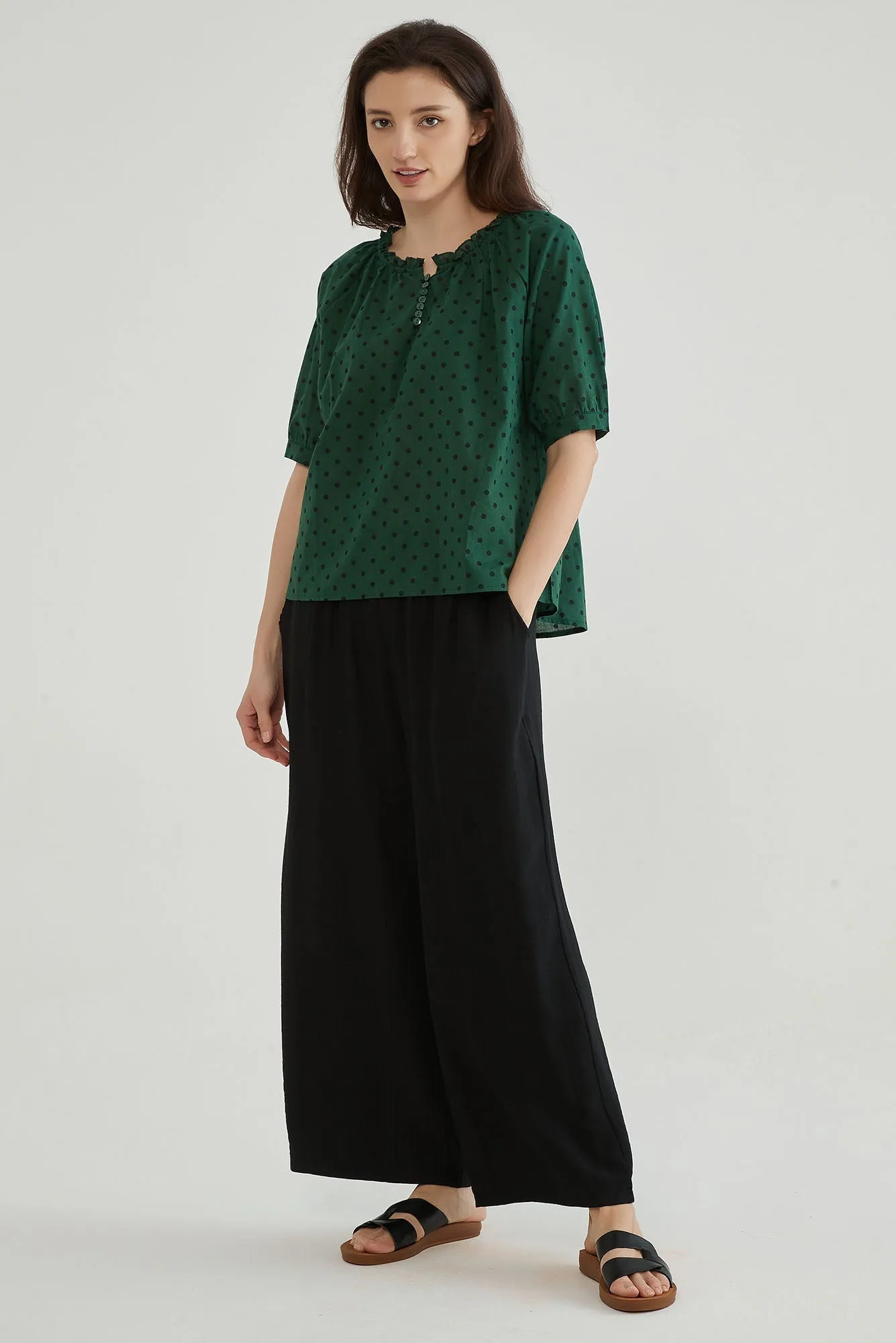 Emerald Green Polka Dot Shirt for Women