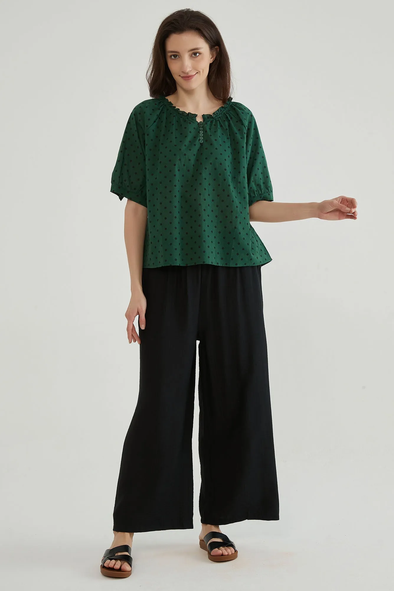 Emerald Green Polka Dot Shirt for Women