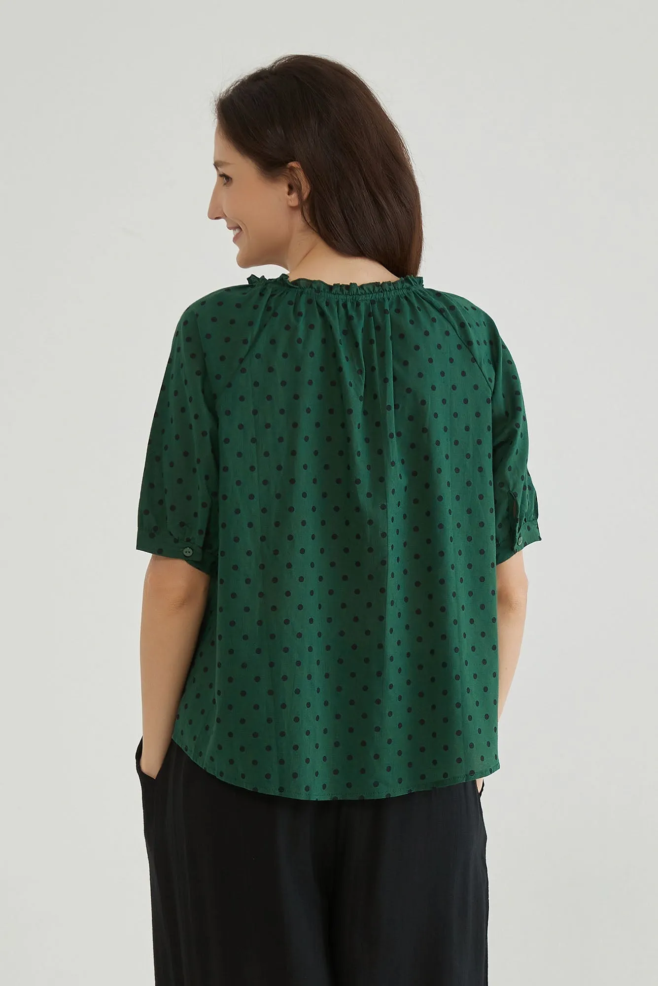 Emerald Green Polka Dot Shirt for Women