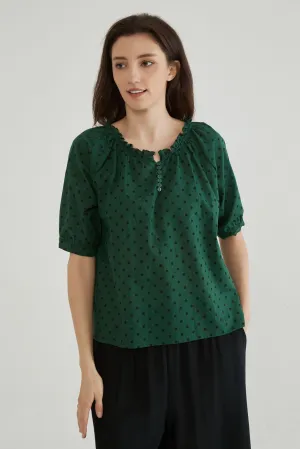 Emerald Green Polka Dot Shirt for Women