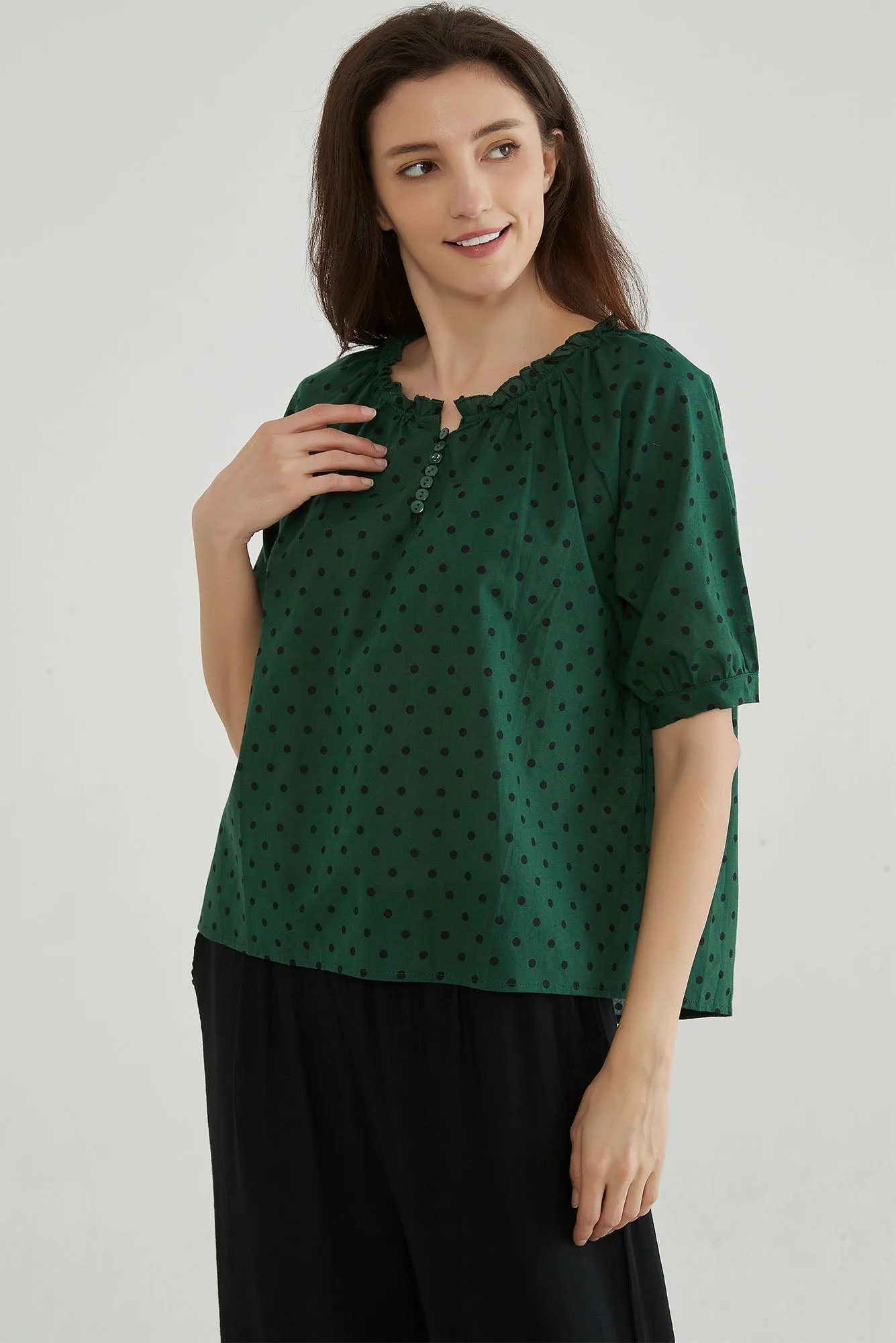 Emerald Green Polka Dot Shirt for Women