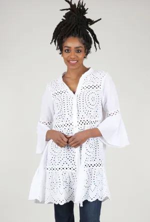 Eyelet Tiered Tunic, White